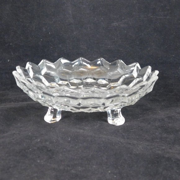 Whitehall Clear By Colony Bonbon Candy Dish 6 1/4" Cubist 3 Straight Feet USA - Picture 4 of 6